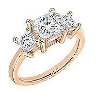 IGI Certified 1.30 Cttw Princess Lab Grown White Diamond 3 Stone Trinity Engagement Ring for Women (Center Stone 0.80 CT) in 18K Solid Gold