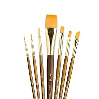 PRINCETON ARTIST BRUSH CO. Princeton Real Value, Series 9100, Paint Brush Sets for Acrylic, Oil & Watercolor Painting, Syn-Gold Taklon (Rnd 2, 4, Liner 2/0, Shader 2, 6, Angular 1/4, Wash 3/4)