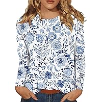 Long Sleeve Shirts For Women,Womens Casual Floral Print Crewneck Sweatshirt Loose Soft Long Sleeve Pullover Tops