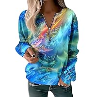 Womens Gradient Hoodie Tie Dye Oversized Sweatshirts Quarter Zip Pullover Tops Long Sleeve Warm Comfy Clothes