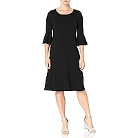 Star Vixen Women's Petite Modest Soft Knit Bell-Sleeve Midi-Length Dress