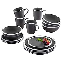 American Atelier Hadleigh Casual Round Dinnerware Set – 16-Piece Stoneware Party Collection w/ 4 Dinner Salad Plates, 4 Bowls & 4 Mugs – Unique Gift Idea, Gray