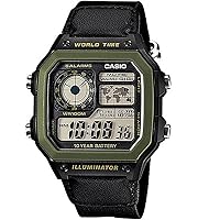 Casio World Time Digital Men's Watch AE-1200 Series International Model, Black x Green AE-1200WHB-1BV