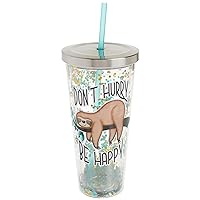 Spoontiques - Glitter Filled Acrylic Tumbler - Glitter Cup with Straw - 20 oz - Stainless Steel Locking Lid with Straw - Double Wall Insulated - BPA Free - Sloth