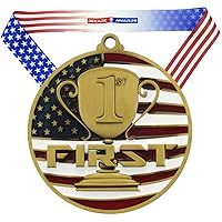 1st, 2nd, 3rd Place Patriotic Medal - 2.75 Inch Wide Podium Medallion with Stars and Stripes American Flag V Neck Ribbon …