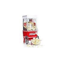 Nostalgia Popcorn Maker, 12 Cups, Coca-Cola Hot Air Popcorn Machine with Measuring Cap, Oil Free, Vintage Movie Theater Style, White and Red