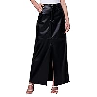 [BLANKNYC] Womens Luxury Clothing Vegan Leather Maxi Skirt with Front Slit Detail, Comfortable & Stylish