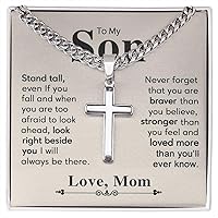 To My Son Cross Necklace from Mom, Gift For Graduation Him Necklace, Jewelry Son, On Birthday Christmas, Anniversary Congratulations Grad, Senior Gift, white, 22