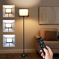 VNPONV LED Floor Lamp for Living Room, 3 Color Temperature Floor Lamp with Remote Control and Stepless Dimmable Colors Temperature for Bedroom, Study Room, Office, 12W Bulb Included, Black-2 (Black)