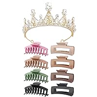 TOCESS Hair Claw Clips and Rhinestone Princess Crown Bundle