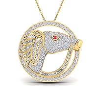 SwaraEcom Yellow Gold Plated Round Red Ruby & AAA CZ Circle Horse Cluster Pendant