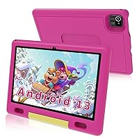 Kids Tablet 10 Inch, Android 13 Toddler Tablet with EVA Case, Tablet for Kids with 2+32GB Storage, Parental Controls, Kidoz App, Eye Protection Display, 5000 mAh Battery - Pink