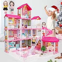 BOBXIN Dollhouse, Doll House for Indoor for Girl, Toy House with Lights, Slide and Doll, Building Playset with Acceccories & Furniture, DIY Dreamy Princess House for Toddler, Kid (11 Room)