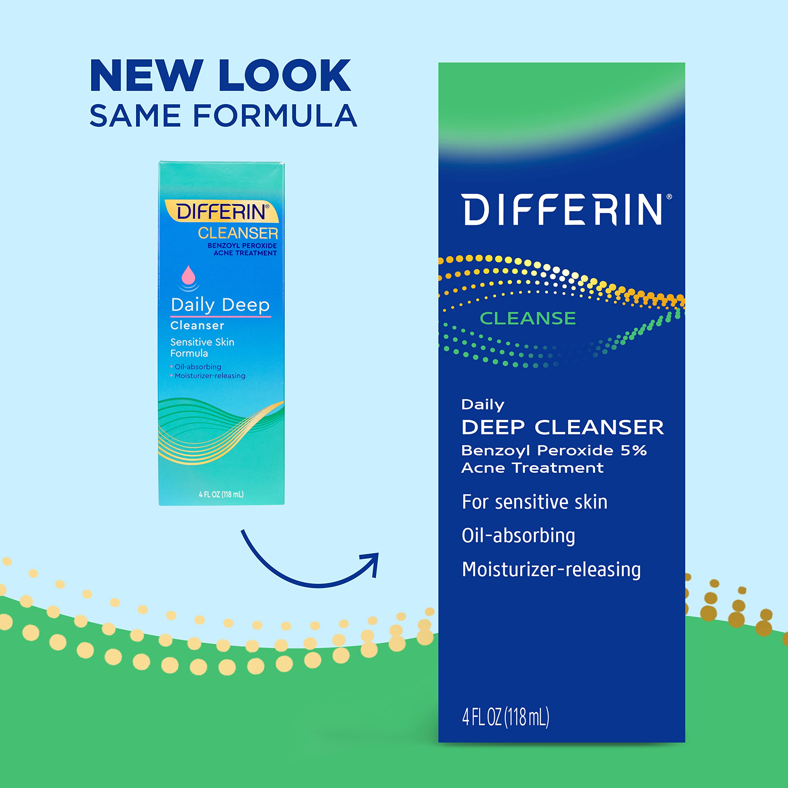 Differin Acne Face Wash with 5% Benzoyl Peroxide, Daily Deep Cleanser by the makers of Differin Gel, Gentle Skin Care for Acne Prone Sensitive Skin, 4 oz (Packaging May Vary)