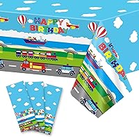 Wiooffen 3 Pcs Transportation Birthday Tablecloths Traffic Party Supplies Transport Vehicle Table Cover Disposable Car Truck Tablecloth Plastic Decorations for Kids Birthday Party Favors