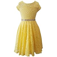 Little Girls Illusion Floral Lace Top Stone Belt Party Holiday Flower Girl Dress