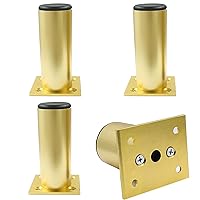 Set of 4 Aluminum Alloy Furniture Legs 6 Inch Height, 1.5 Inch Diameter Adjustable Cabinet Legs, Metal Round Sofa Legs Adjustable Feet for Kitchen, Table, Cabinet, Shelves (Gold)