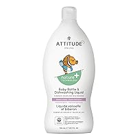 ATTITUDE Baby Dish Soap and Bottle Cleaner, EWG Verified Dishwashing Liquid, No Added Dyes or Fragrances, Tough on Milk Residue and Grease, Vegan, Sweet Lullaby, 23.7 Fl Oz