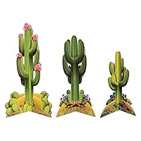 Beistle 3-D Cactus Centerpieces in 3 Sizes, Set of 3 - Rustic Desert-Themed Table Decoration, Cinco De Mayo Fiesta Decor