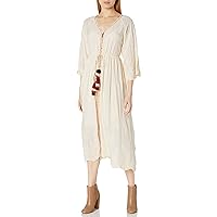 For Love and Liberty Women's Rayon Tonal Embroidered Maxi Dress, Ecru, XL