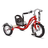 Schwinn Roadster Bike for Toddler, Kids Classic Tricycle, Low Positioned Steel Trike Frame with Bell and Handlebar Tassels, Rear Deck Made of Genuine Wood, for Boys and Girls Ages 2-4 Year Old, Red
