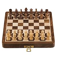 Travel Chess Set Magnetic | Chess Set Wood with Folding Board | Handmade | 7 inches