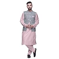 Atasi Men Mandarin Collar Solid Kurta Churidar Pajama & Printed Nehru Jacket Set