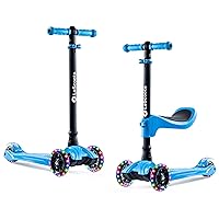 2-in-1 Kids Kick Scooter, Adjustable Height Handlebars and Removable Seat, 3 LED Lighted Wheels and Anti-Slip Deck, for Boys & Girls Aged 3-12 and up to 100 Lbs.