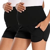 fitglam Women's Maternity Shorts Over Belly Pregnancy Lounge Workout Running Pajama Sleep Shorts with Pockets