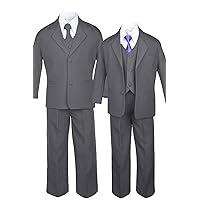 6pc Formal Boy Dark Gray Vest Set Suit Extra Satin Purple Necktie S-20 (20)