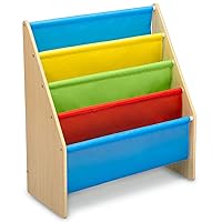 Sling Book Rack Bookshelf, 4-Tier Wooden Shelf with Soft Fabric Pockets, Ideal for Playroom, Living Room, Basement, or Bedroom