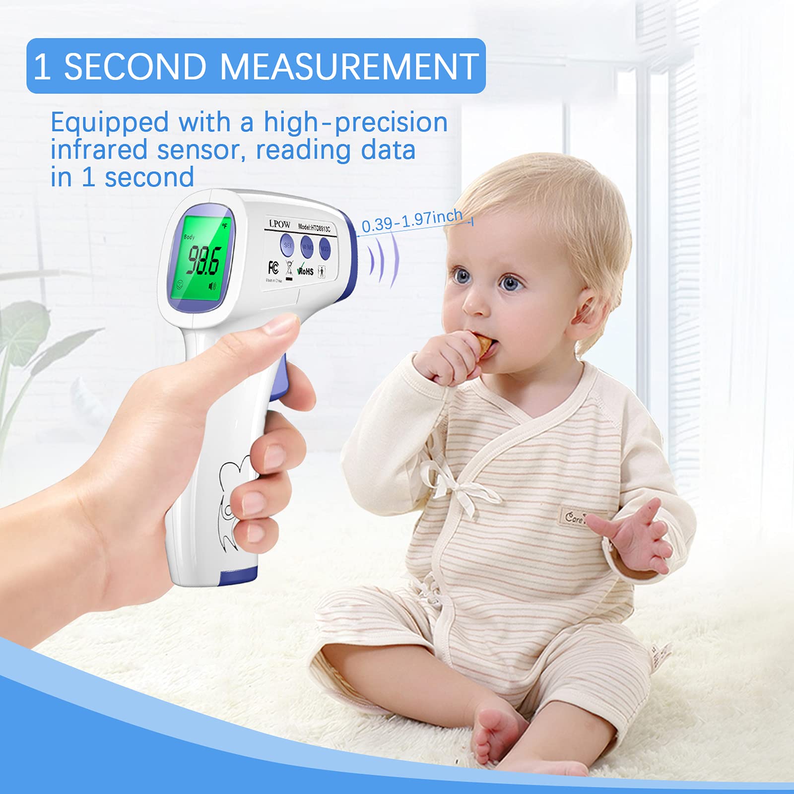 LPOW Thermometer for Adults, Non Contact Infrared Digital . Fever, Body and Surface . 2 in 1 Dual Modeï¼ˆWhiteï¼‰