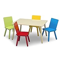 Kids Table and Chair Set (4 Chairs Included), Natural/Primary