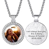 GOLDCHIC JEWELRY Personalized Photo Necklace Hip Hop Iced Zircon Medallion Pendant for Men Women, CZ Customized Picture Round/Heart/Square Memory Jewelry, Chain Length 18-30 inches