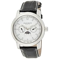 Akribos XXIV Men's 'Ultimate' Multifunction Watch - 2 Multifunction Subdials Day, Date and Moonphase On Embossed Croco Leather Strap - AK573