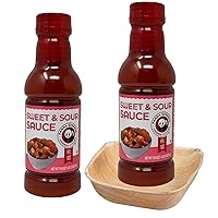Sweet and Sour Sauce Bundle - With (2) 19.8oz Panda Express Sweet & Sour Sauce and (1) Wyked Yummy 5 inch Palm Leaf Bowl for Dipping Sauce