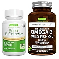 Super B-Complex + High Absorption Omega-3 Wild Fish Oil 1360mg Bundle, Methylated Sustained Release B Complex and 1000mg EPA & DHA with Astaxanthin, 90 Day Supply, by Igennus