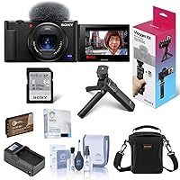 Sony ZV-1 Compact 4K HD Camera, Black Bundle with Sony Vlogger Accessory Kit, Bag, Mic, Flexible Tripod, Extra Battery and Accessories