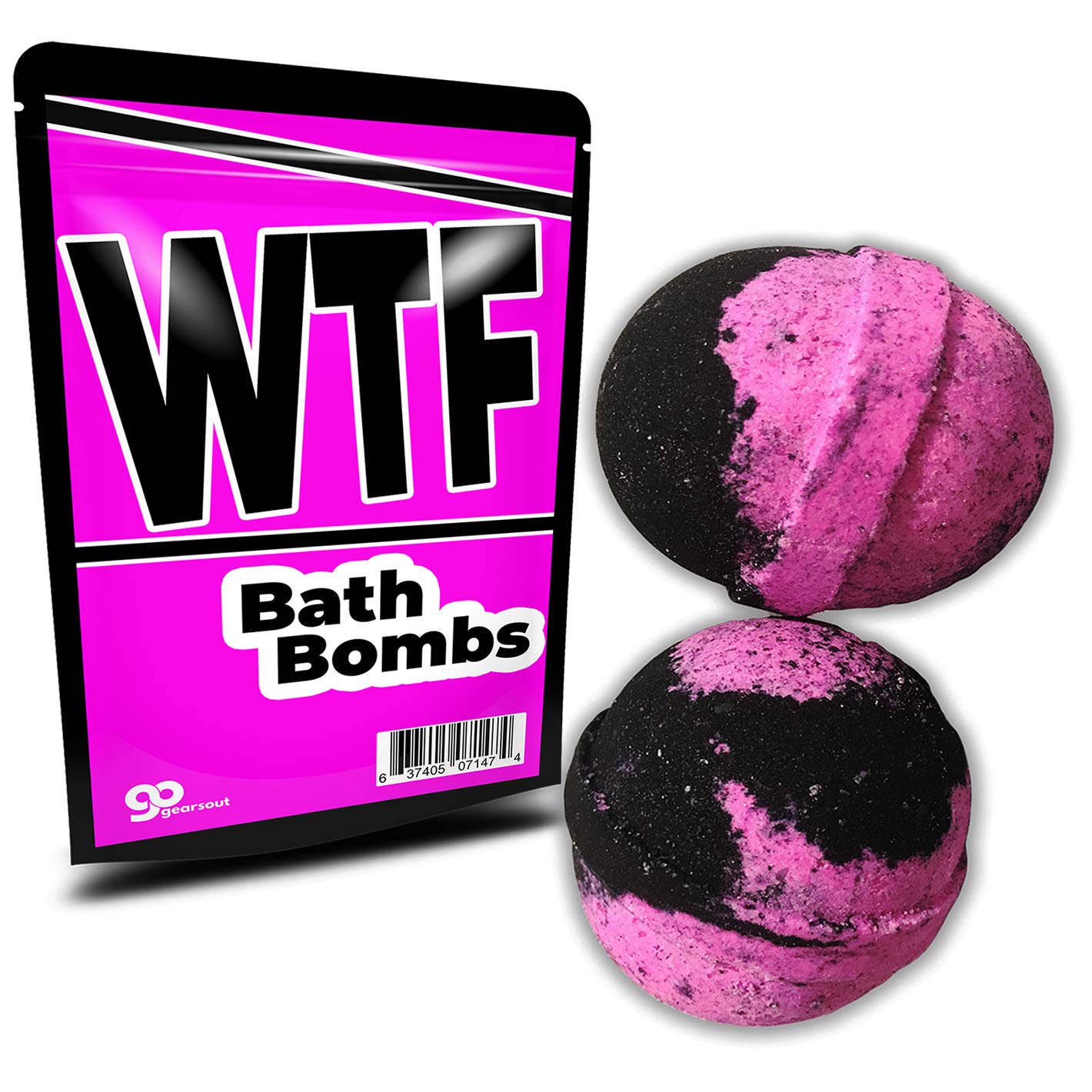 WTF Bath Bombs - XL Bath Fizzers for Women - Giant, pink and black, Handcrafted, 2 pk