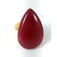 Brass with Red Synthetic Coral Stone Color Ring Unique Design for Women/Girl 23 mm x 11 mm