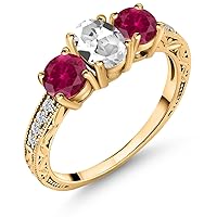 Gem Stone King 2.32 Ct White Created Sapphire Red Created Ruby 18K Yellow Gold Plated Silver Ring