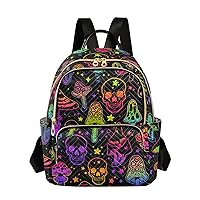 ALAZA Rainbow Mushrooms Skull Witchcraft Mini Backpack Purse for Women Travel Bag Fashion Daypack Back Pack Shoulder Bag