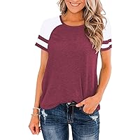 Heymiss Womens Shirts Casual Tunic Tops Color Block Crewneck Summer Loose Fitting Workout Tee Shirts