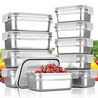 10 PC Square 304 Stainless Steel Food Containers with Lids, Airtight Bento Lunch Box, Metal Meal Prep Food Containers Reusable Stackable | Nestable Oven/Dishwsher/Freezer Safe