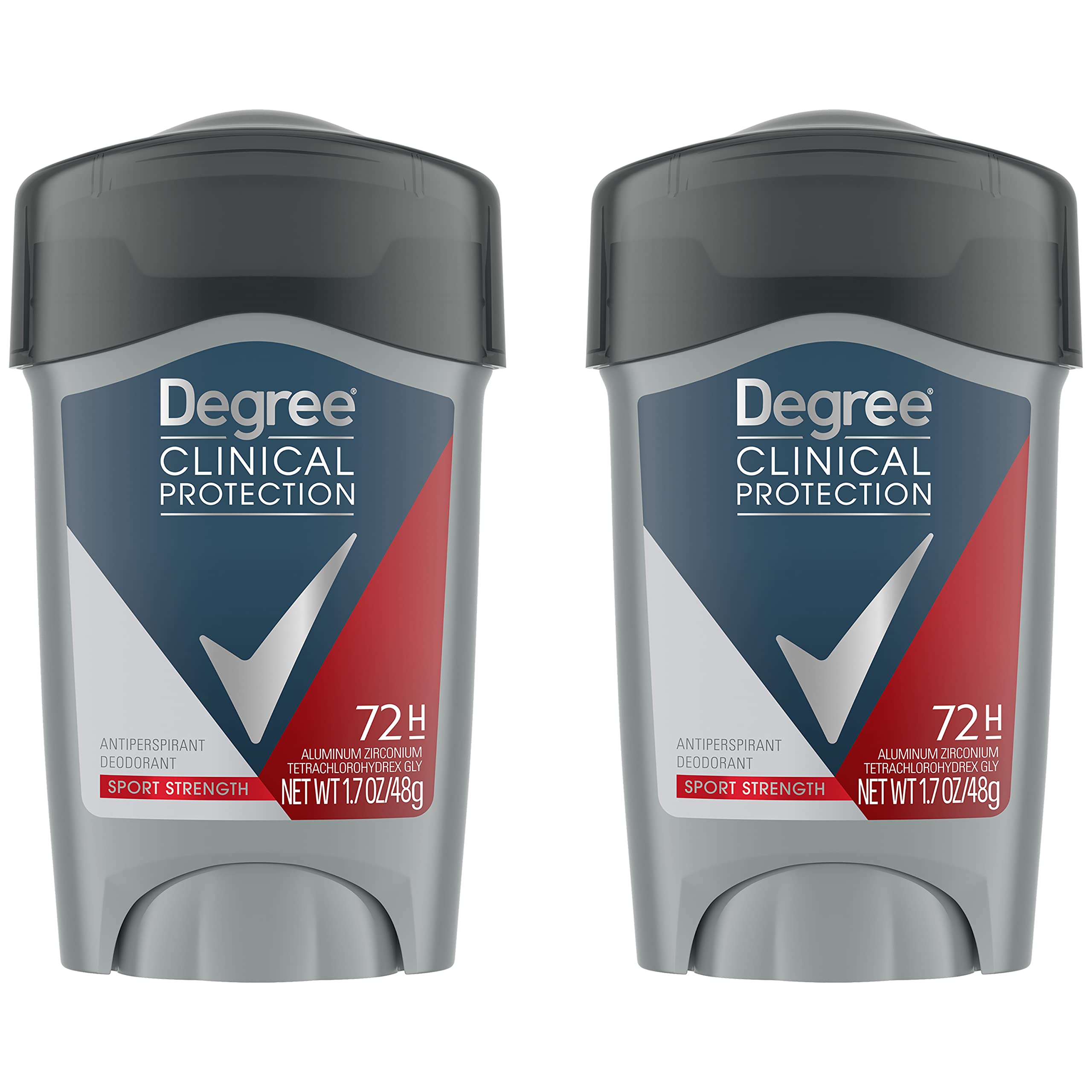 Degree Men Antiperspirant Deodorant Sport Strength, Pack of 2, 72-Hour Sweat & Odor Protection Prescription-Strength Antiperspirant For Men with MotionSense Technology 1.7 oz