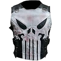 Men's Skull Logo War Tactical Leather Vest Biker Style Leather Vest Jacket-Jon Bernthal Season 2 Black Faux Leather Vest