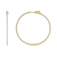 10k Gold 1/2Ct.-2Ct. TDW Diamond Inside-Out Round Shaped Fashion Hoop Earrings by DZON Love Gift for Women(I-J,I2)