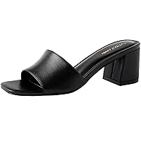 PIZZ ANNU Women's Square Open Toe Heels Sandals Low Block Chunky Heeled Sandal Slip on Mules Comfortable Casual Dress Pumps Shoes