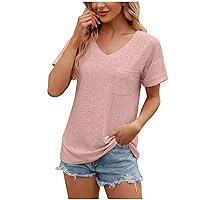 V Neck Shirts for Women 3/4 Sleeve Solid Tshirts Tops Dressy Casual Half Sleeve Tunic Blouses 2024 Trendy Work Tshirts