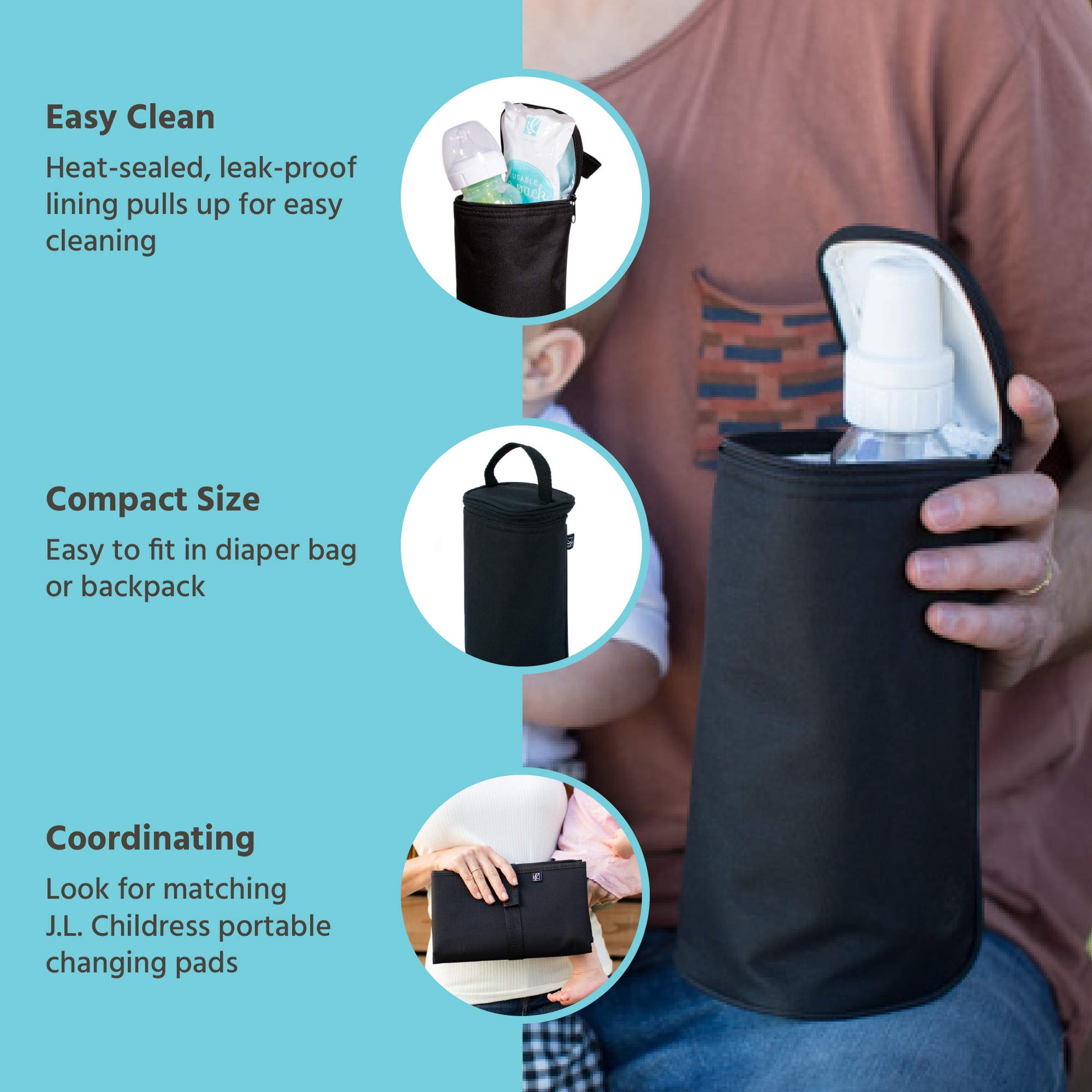 J.L. Childress Breastmilk Cooler Bag - Ice Pack Included - Insulated & Leak Proof Newborn Bottle Bag - Fits 1-2 Bottles - Bottle Bag for Daycare - Breastmilk Cooler Bag for Travel - Black
